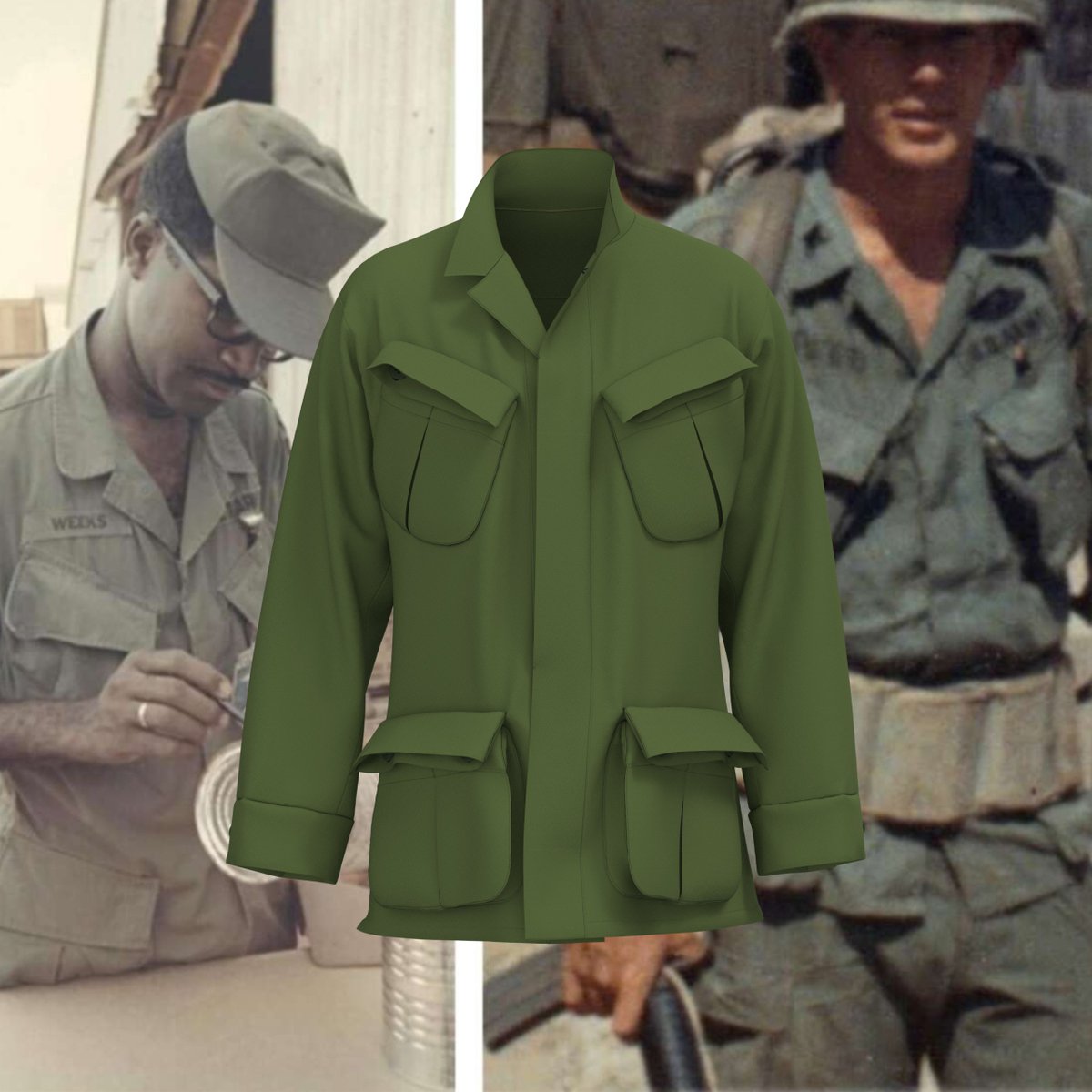 structure_magic's tweet image. Tropical Combat Jacket Vietnam era.

This is the later 2nd pattern version which was more widespread and pared back with the buttons covered and epaulettes removed, and most were olive green though special forces would sometimes have them made in Tiger camo or dyed black.