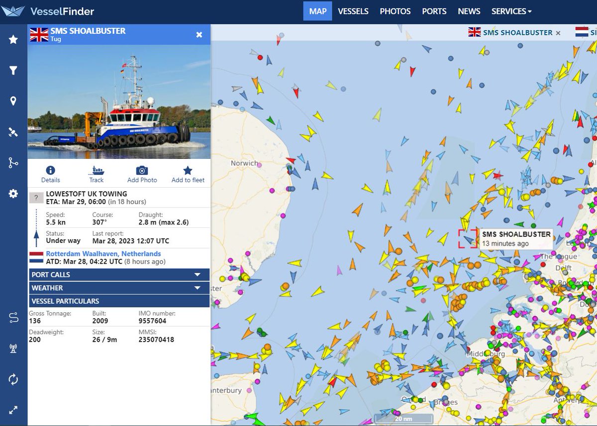 NAV 2 and 3 Arrival Update:

Weather conditions are looking good, so we are expecting the arrival of NAV 2 and 3 tomorrow morning.

The barge carrying NAV 2 &amp; 3 is being towed by the Tug SMS Shoalbuster, reaching Lowestoft  at approximately 9am on Wednesday 29th March.

(1 of 3)