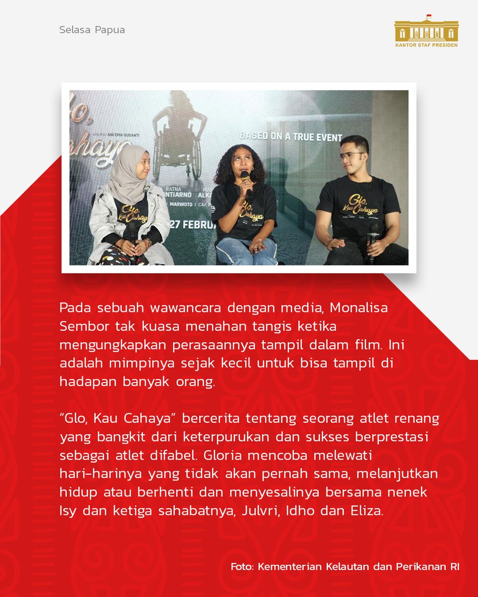 Pada #SelasaPapua kali ini #TuandanPuan kami ajak mengenal lebih dekat Monalisa Sembor. Perempuan muda asal Wamena, Papua ini aktif di bidang lingkungan dan baru saja memulai debutnya di perfilman Indonesia.

Yuk, kenalan dengan dia!

#SelasaPapua #KSP