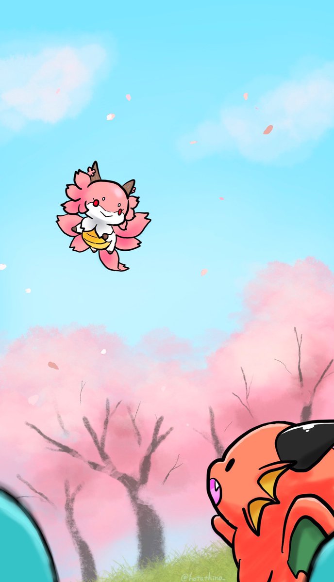 「春竜ちゃんは春に現れる桜のような竜です。5月に現れる皐月くんとも仲良しです  」|ほたてぃーの@グッズ通販受付中のイラスト