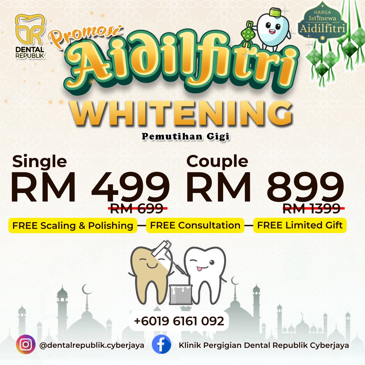 Twt_Cyberjaya's tweet photo. Lagi berbaloi kalau boleh bawak pasangan sekali. Untuk Couple's Whitening cuma RM899, diskaun sebanyak 35%.

Kos scaling &amp; polishing dalam RM90 - RM150. https://t.co/R00uue9t5P
