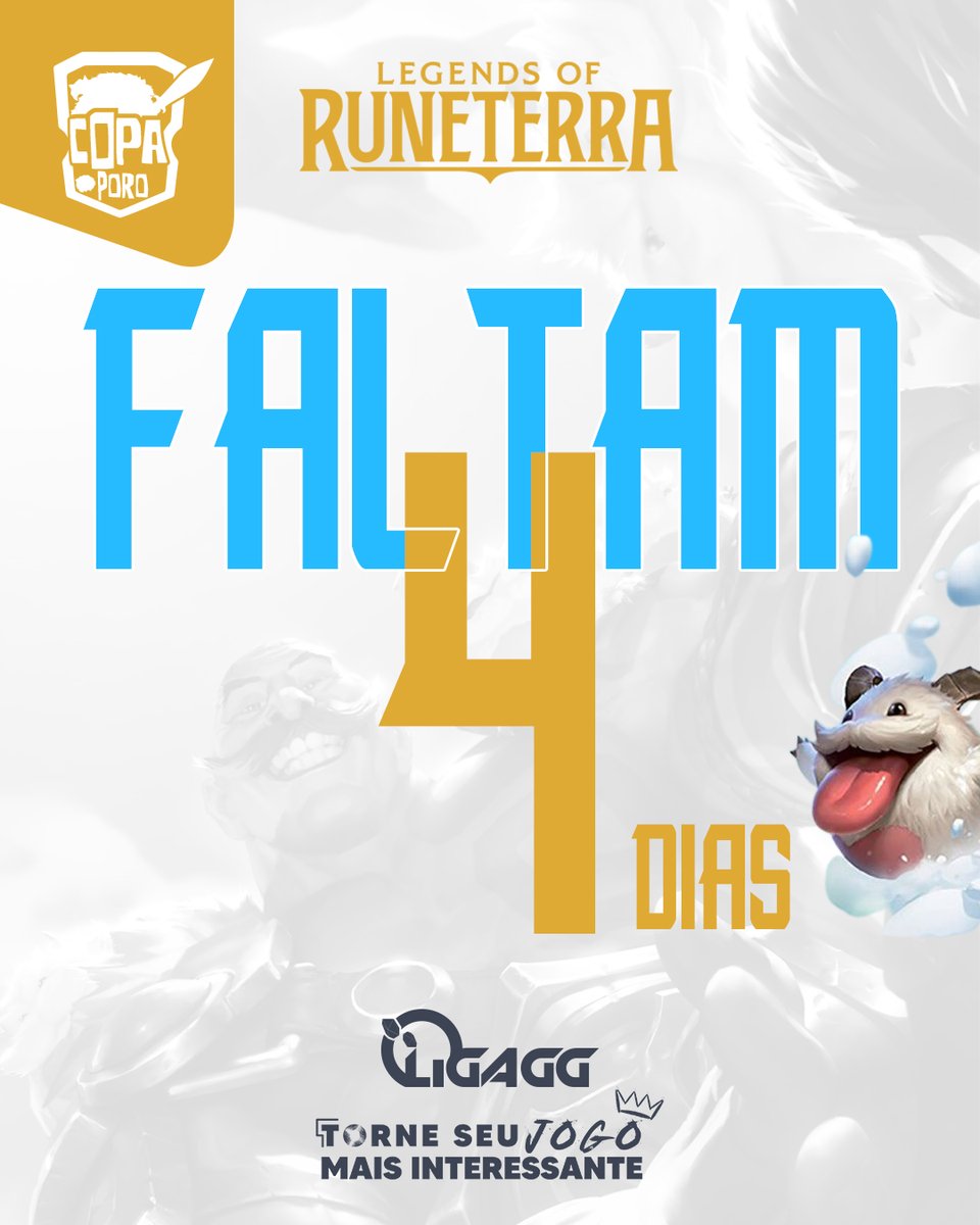 #LOR A Copa Poro é o Primeiro torneio de Legends of Runeterra da LigaGG! Transmissão de Qualidade, Caster renomados!

Você não pode perder! Anota na agenda 01/04 às 17h 

💵 Inscrições R$ 15
💰 Premiação: Top 4
🔗 tinyurl.com/porogg0104