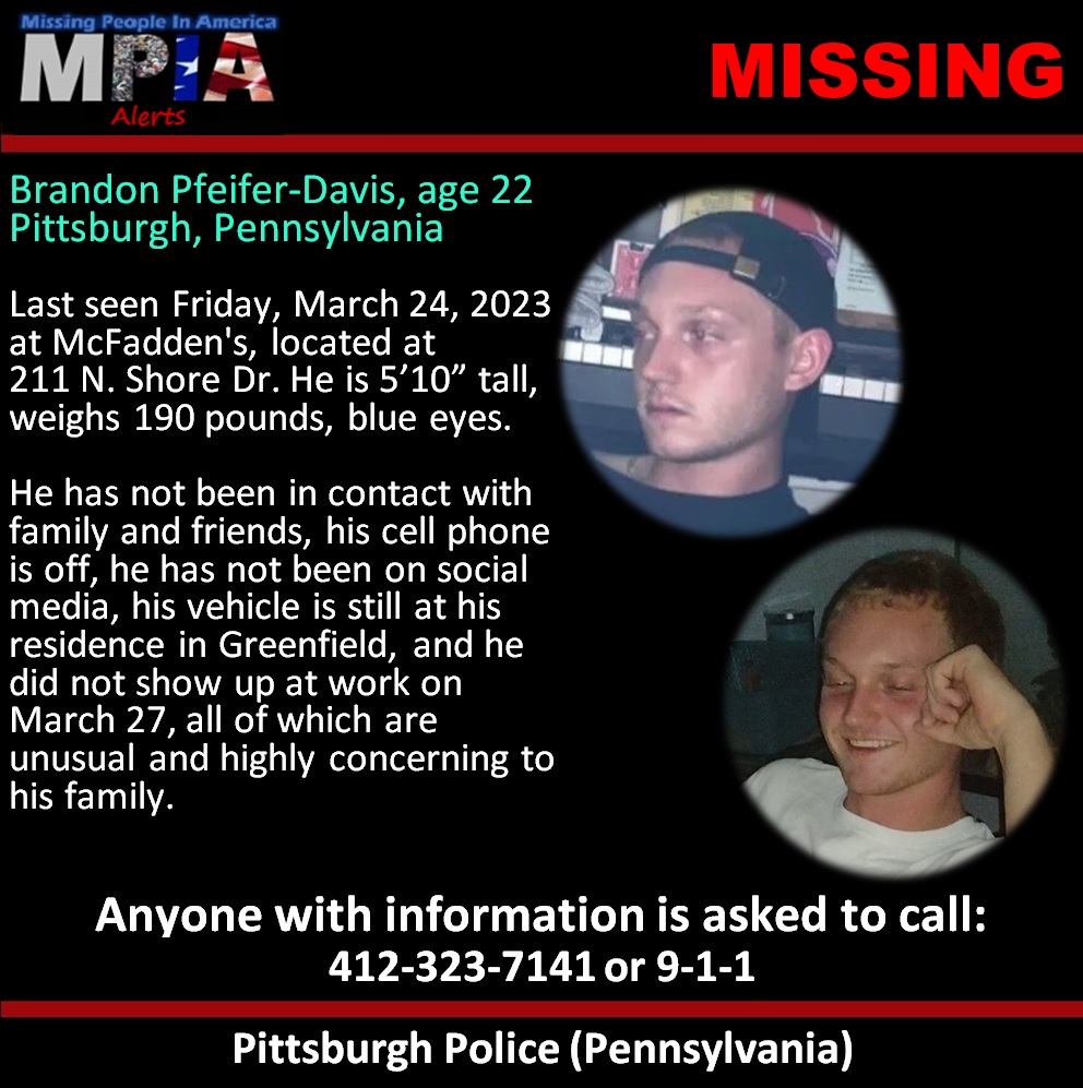 Missing People in America Alerts on Twitter "Brandon PfeiferDavis
