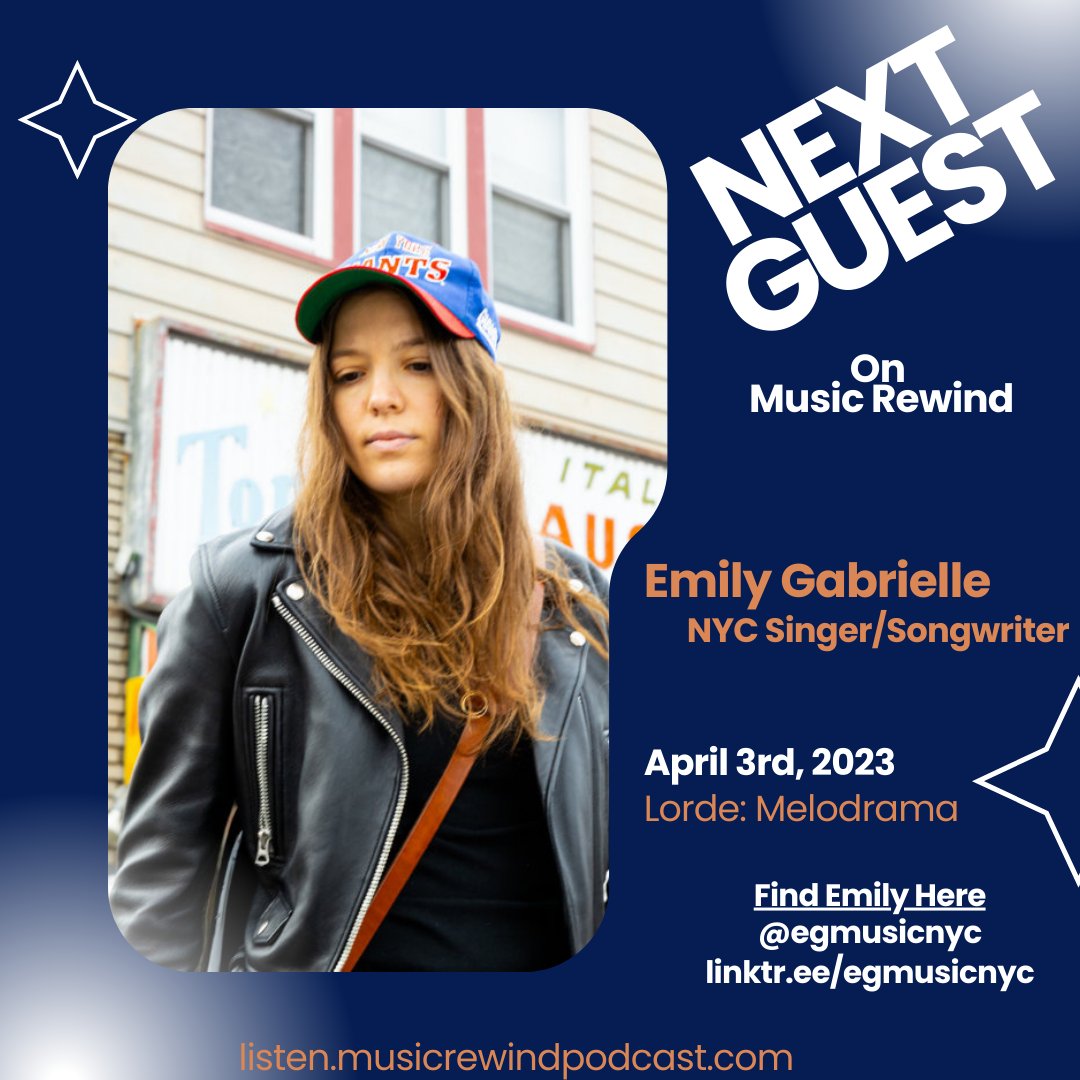 MusicRewindPod's tweet image. Highlighting the next guest on Music Rewind - Emily Gabriele. 

Emily is a singer/songwriter out of NYC. She released her first full album, Omega Man, in 2022.

All Links ➡️ linktr.ee/egmusicnyc 
Follow Emily ➡️ @EmilyGabriele 

#musician #singersongwriter #music #podcast