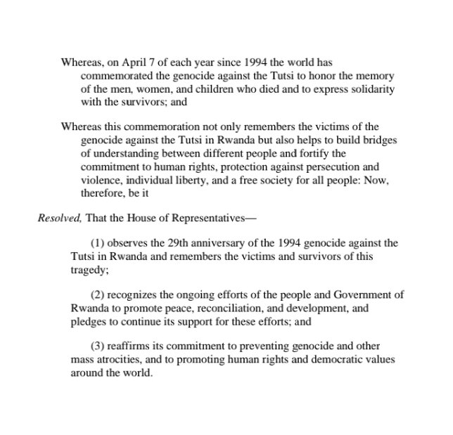 albcontact's tweet photo. #Rwanda 🇷🇼, the Rwandans can only appreciate the resolution introduced in US 🇺🇸 The House of Representatives, observing the 29th anniversary of the 1994 Genocide against the Tutsi. 
The verbatim is what Rwandans always expected in regard of their tragedy. https://t.co/SuP3osRmsj