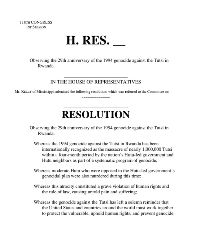 albcontact's tweet photo. #Rwanda 🇷🇼, the Rwandans can only appreciate the resolution introduced in US 🇺🇸 The House of Representatives, observing the 29th anniversary of the 1994 Genocide against the Tutsi. 
The verbatim is what Rwandans always expected in regard of their tragedy. https://t.co/SuP3osRmsj