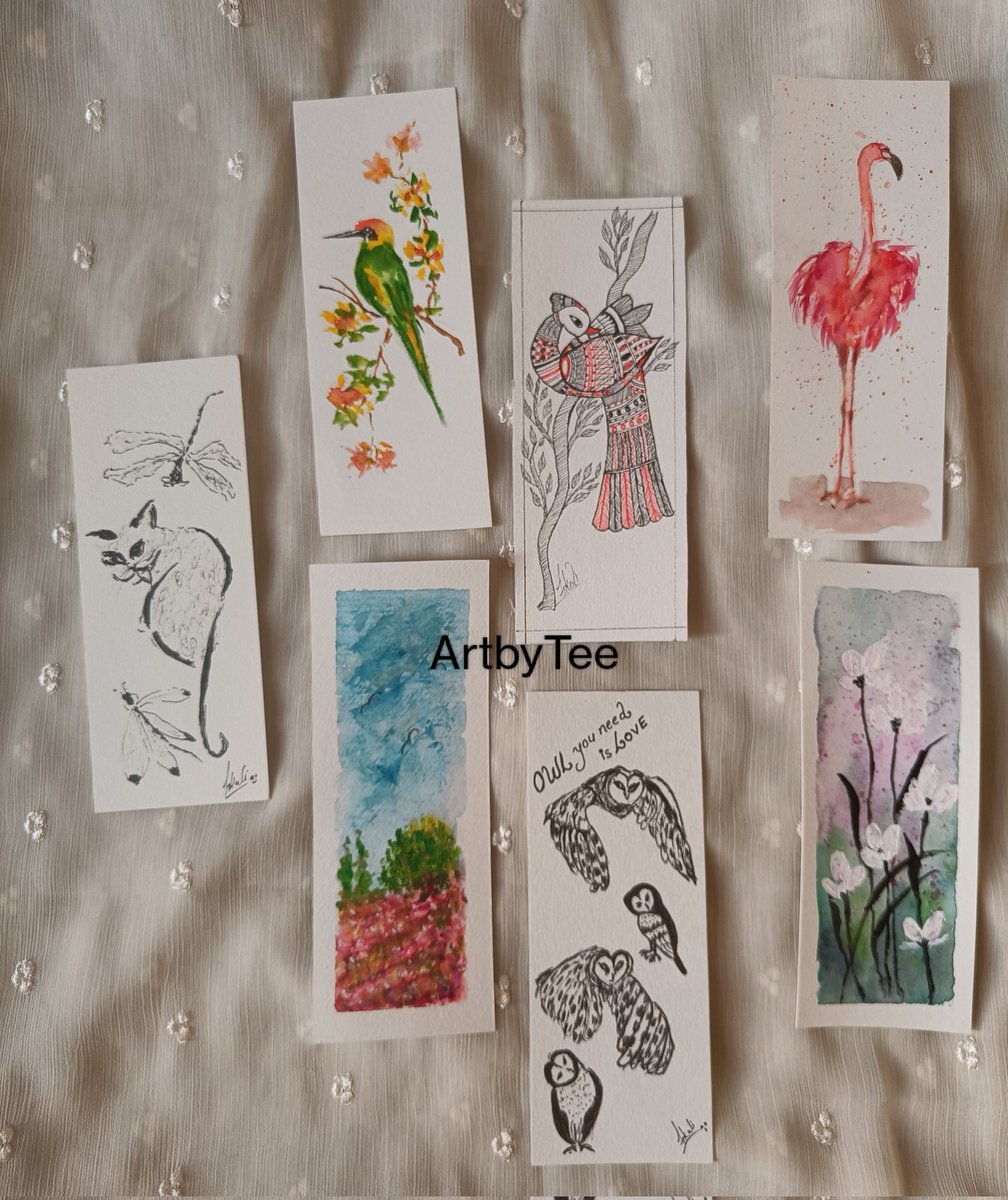 New #Bookmarks. All original #handpainted in #Gouache and #Watercolor. DM to purchase. Follow #ArtbyTee for more #ArtGifts. #RetweeetPlease to support my #art. #BookTwitter #readersoftwitter #BookClub #artlovers #artsale #giftidea #giftitems #gifting #handmadegifts #booklovers