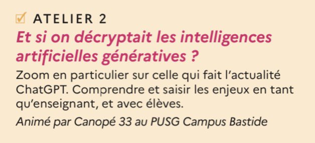 clemibordeaux's tweet image. Journée #Gironde #CLEMI40ansEnsemble #SPME2023 Atelier #IAgeneratives #ChatGPT animé par @AudeThepault @canope_33 @DUPUYFrdric1