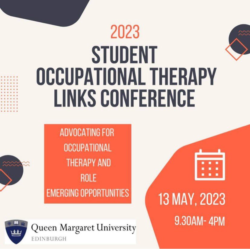 QMU Occupational Therapy (@qmu_ot) on Twitter photo We are delighted to be hosting the SOTLS (Student Occupational Therapy Links) conference <a href="/QMUniversity/">QueenMargaretUni</a> on Saturday, the 13th of May!
Keep your 👀peeled for a very exciting conference programme. More details coming shortly! 🌟
#qmuOTstudents #occupationaltherapy <a href="/QmuOTSociety/">QMU Occupational Therapy Society</a> We are delighted to be hosting the SOTLS (Student Occupational Therapy Links) conference <a href="/QMUniversity/">QueenMargaretUni</a> on Saturday, the 13th of May!
Keep your 👀peeled for a very exciting conference programme. More details coming shortly! 🌟
#qmuOTstudents #occupationaltherapy <a href="/QmuOTSociety/">QMU Occupational Therapy Society</a>