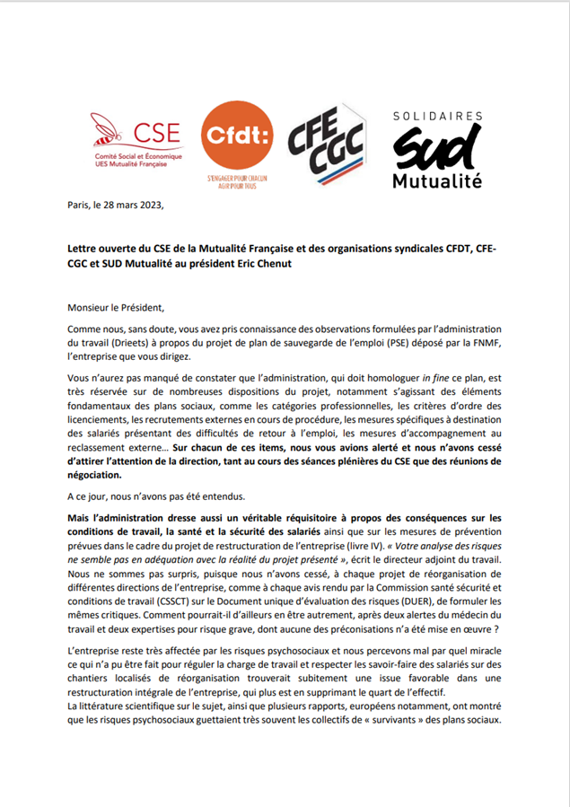CSE_Mutualite's tweet photo. Communiqué de presse | #PlanSocial à la @mutualite_fr : le @CSE_Mutualite et les organisations syndicales adressent une #LettreOuverte au président @EChenut https://t.co/S2BJwQqZrx
