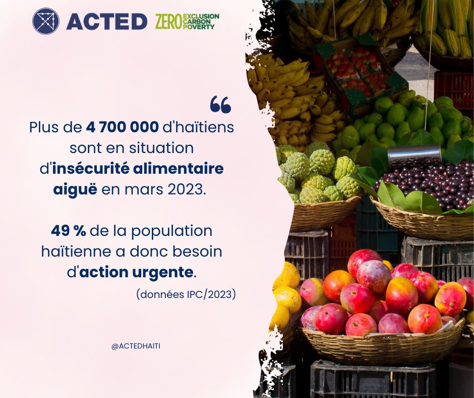 ACTEDHaiti's tweet image. L'insécurité alimentaire est de plus en plus inquiétante en #Haiti avec plus de 4,7 millions de personnes en stade aiguë (IPC 3 et plus).  Les actions d’urgence doivent se multiplier: distributions de nourriture, d’eau, d'argent, projets de soutien aux campagnes agricoles. #ACTED