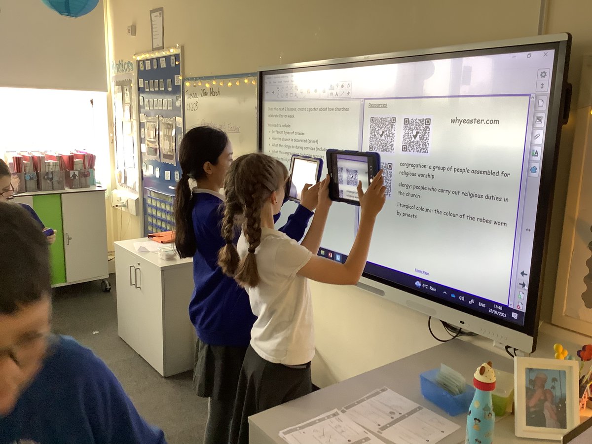 ReinwoodJuniors's tweet photo. Using QR codes in RE to research about how different churches celebrate Easter.
#RJS6S #RJSRE #RJSComputing https://t.co/xvMobDgVrF