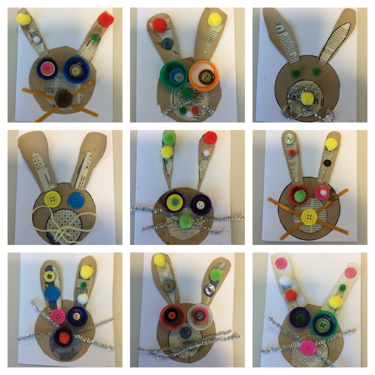 🐰 Recycled art work in the Hive today, we made these super cute Easter bunny cards!