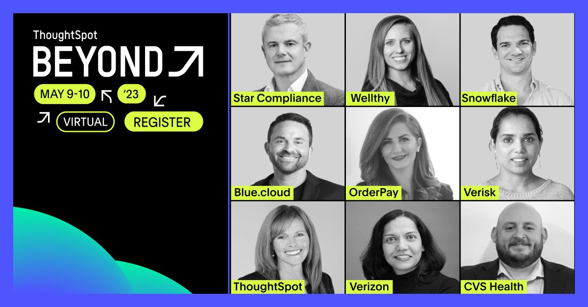 thoughtspot's tweet image. The best companies are built on #data. The best data professionals are building their businesses - and careers - on the #ModernDataExperience. Join us at #BeyondData23 to hear from #dataleaders at @StarCompliance, @WeAreWellthy, @SnowflakeDB and others. 🎟️bit.ly/3WGSudB