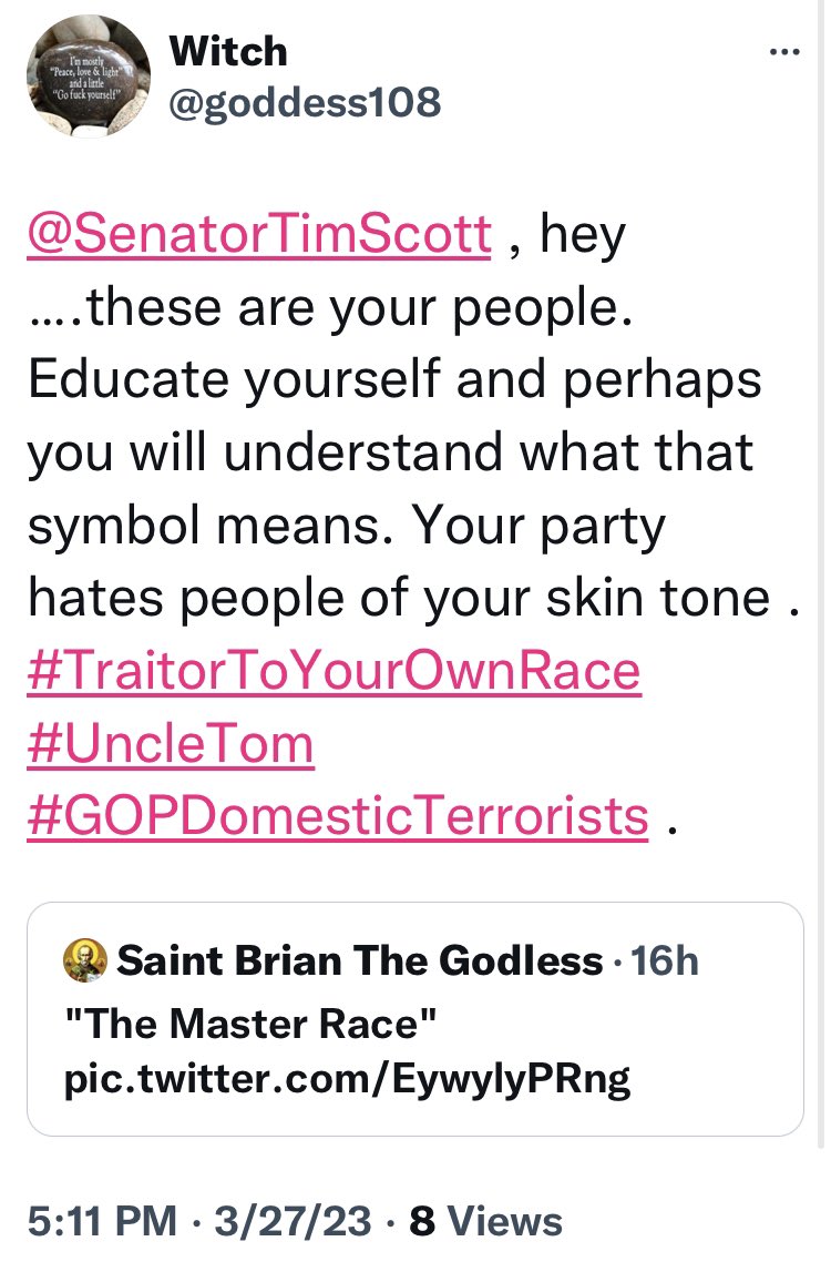 liberalsracists's tweet photo. 📍“The GOP Token Black spewing lies 🖕🖕🖕#TokenBlack #UncleTom”
.
📍“You are nothing but a puppet to the GOP, their token black man.”
.
📍“#TokenBlack #UncleTom”
.
📍“#TraitorToYourOwnRace” https://t.co/qIsAUvzQ88
