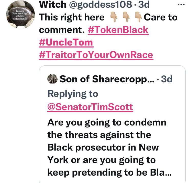 liberalsracists's tweet photo. 📍“The GOP Token Black spewing lies 🖕🖕🖕#TokenBlack #UncleTom”
.
📍“You are nothing but a puppet to the GOP, their token black man.”
.
📍“#TokenBlack #UncleTom”
.
📍“#TraitorToYourOwnRace” https://t.co/qIsAUvzQ88