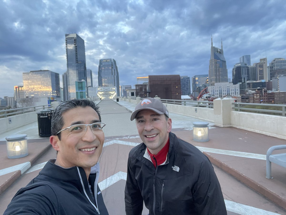 RasuShrestha's tweet photo. They say you either love #Nashville, or you’re wrong. And they were right. 

Great way to kick off the day at #ViVE2023 with an energizing run with my good friend @JGernot @awscloud! 

#goodViVEs #pinksocks #wellness https://t.co/S8hHX3FzEy