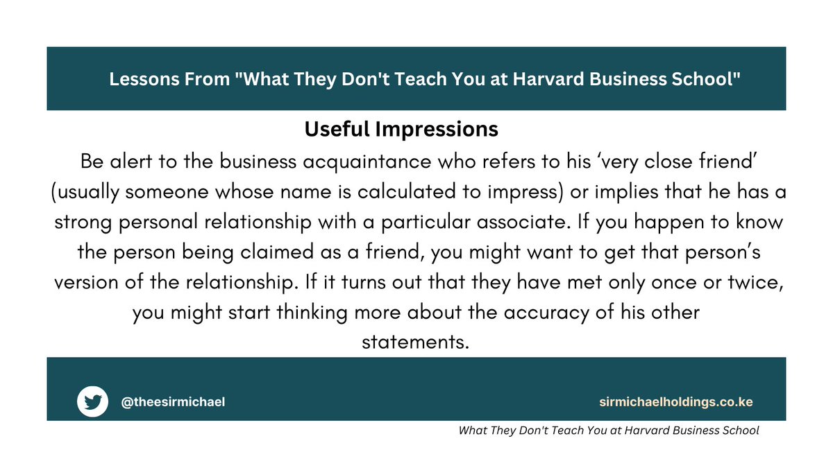 1/ An important lesson for anyone in the business world. He advises readers to be cautious of acquaintances who claim to have close personal relationships with important associates. #BusinessLessons #Caution