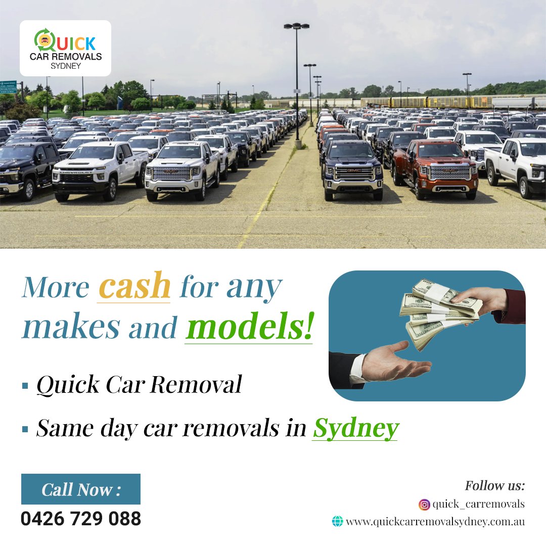 Quickcarremova1's tweet photo. More cash for any makes and models!
Quick Car Removal
Same day car removals in Sydney
Call- 0426 729 088
Visit- https://t.co/fMRYqvnUEC

#quickcarremovalsydney #carremovalservice #cashforcars #oldcarremoval #cashforoldcars #hasslefree #visitusnow #quickcarremoval #cashforanymodel https://t.co/fxHupwxGRq