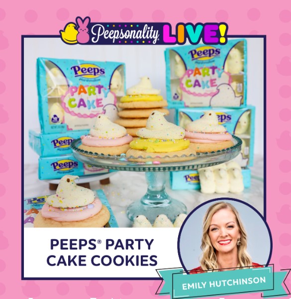 PEEPSANDCOMPANY's tweet image. Join Peepsonality® Live today and watch Emily Hutchinson create these delicious PEEPS® Party Cake Cookies! Watch the episode exclusively @Peepsbrand on Instagram. #PEEPS #EmilyHutchinson #Easter2023 #peepsbrand #peepsandcompany