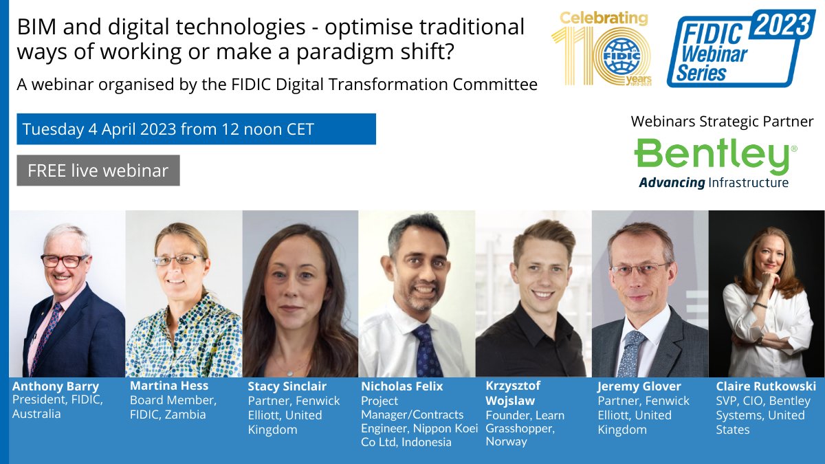 FIDIC's tweet photo. Join us for a free to attend webinar on #BIM and digital technologies!🎟️ Secure your spot on the following link - https://t.co/GeNAbPti0r
Share &amp; tag your colleagues!🔄
@BentleySystems #engineering #infrastructrue #digital https://t.co/48Ch1s2SQK