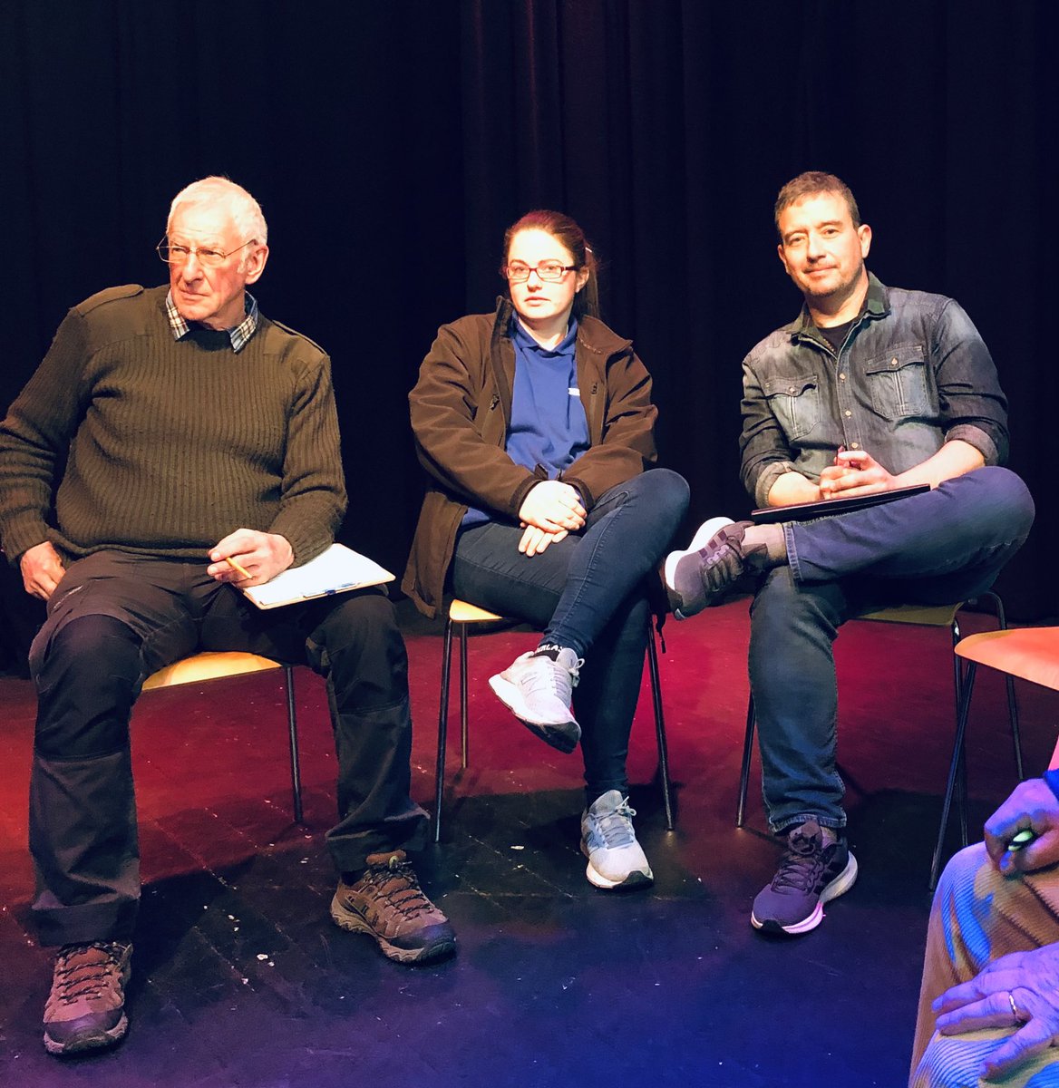 DavenhamPlayers's tweet photo. Busy morning in the theatre this morning. Technical Tuesday and production team meeting for our May production of #HappyFamilies. Decisions made about set, costume and props! πππ©βπ©βπ¦βπ¦π #measuretwicecutonce #amdram #lightingcrew #backstagecrew #Hartford #Northwich #theatre #Winsford https://t.co/NcglqufpUW
