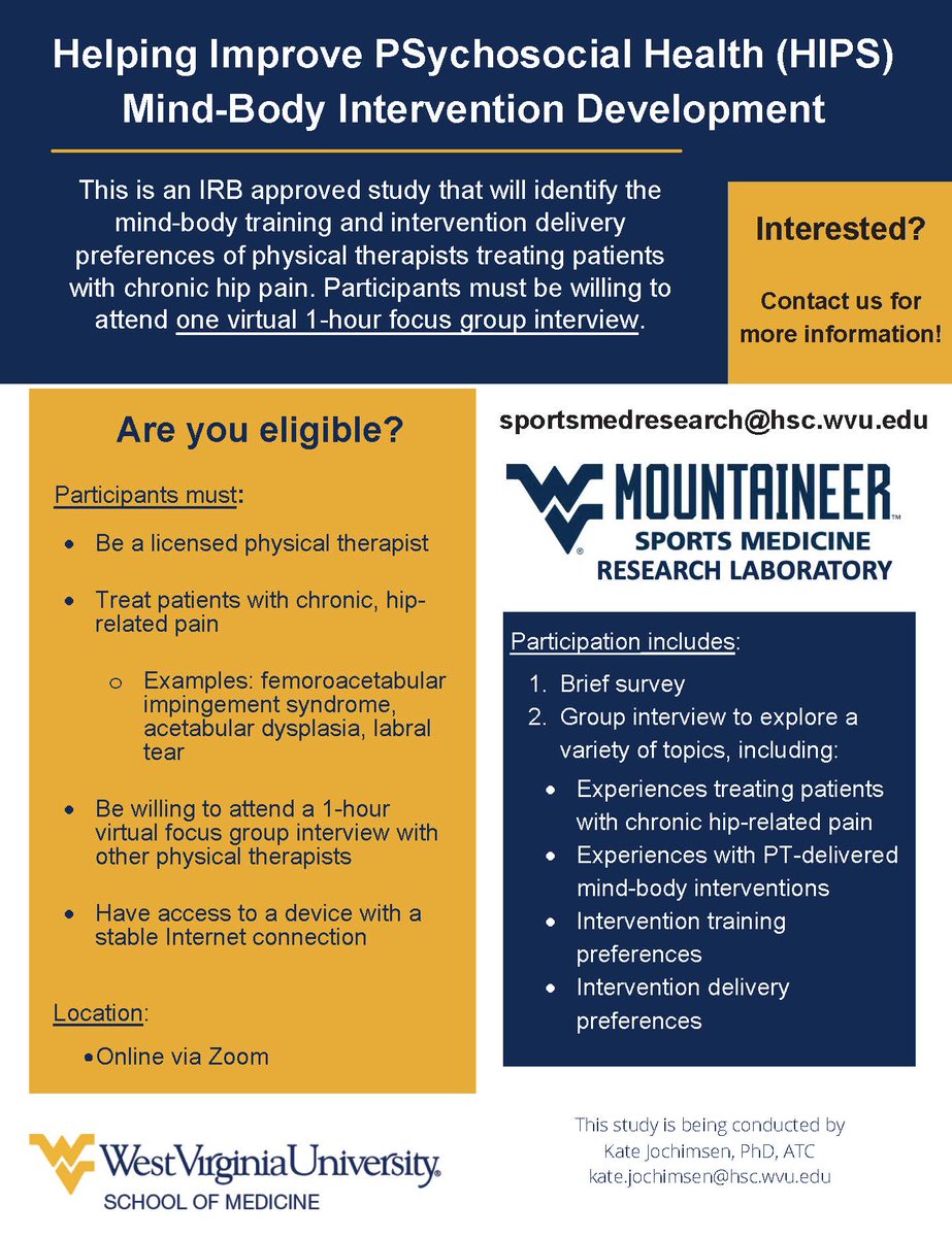 Kate Jochimsen (@katejoch) on Twitter photo 📢Calling all PTs! Do you treat patients with non-arthritic hip pain (FAIS, DDH, labral tears)? We're hosting virtual focus groups and we'd love to talk with you! <a href="/aaspt_apta/">American Academy of Sports Physical Therapy</a> @APTAtweets #PTTwitter Please share and RT! 📢Calling all PTs! Do you treat patients with non-arthritic hip pain (FAIS, DDH, labral tears)? We're hosting virtual focus groups and we'd love to talk with you! <a href="/aaspt_apta/">American Academy of Sports Physical Therapy</a> @APTAtweets #PTTwitter Please share and RT!