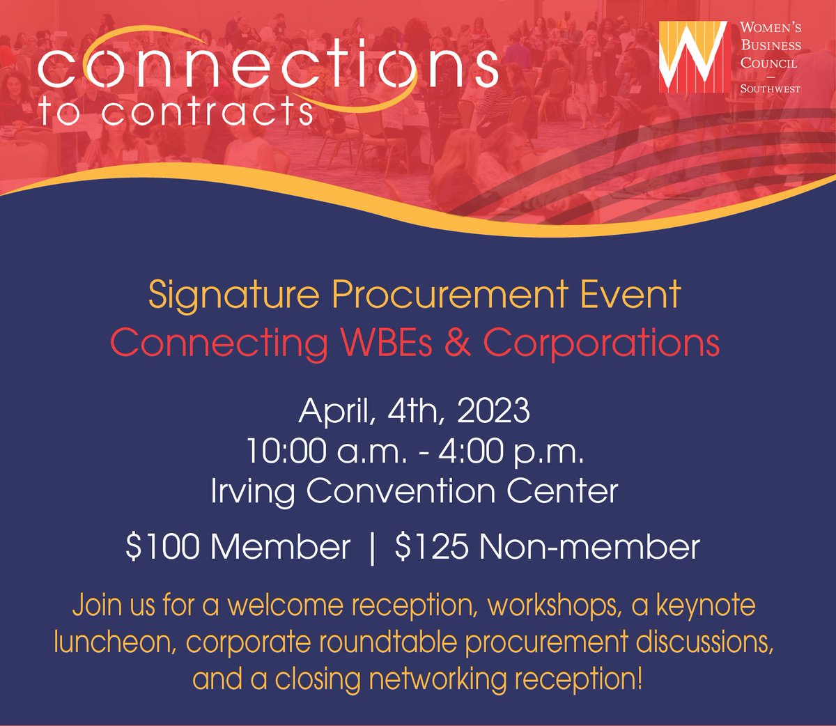 Welcome back from the WBENC National Conference! Time to get back to it - join us April 4th at Connections to Contracts to continue building your connections with Corporations and other WBEs! Learn more and register at bit.ly/Connections2Co…