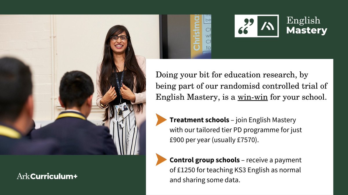 If you’re looking for a win this September, don’t miss joining our research trial. Sign up before Easter to secure your place. bit.ly/3WWorQw

#TeachEnglish #KS3English #teachertwitter #teacherchat #edchat #secondaryenglish #edimpact #headofenglish #EdResearch