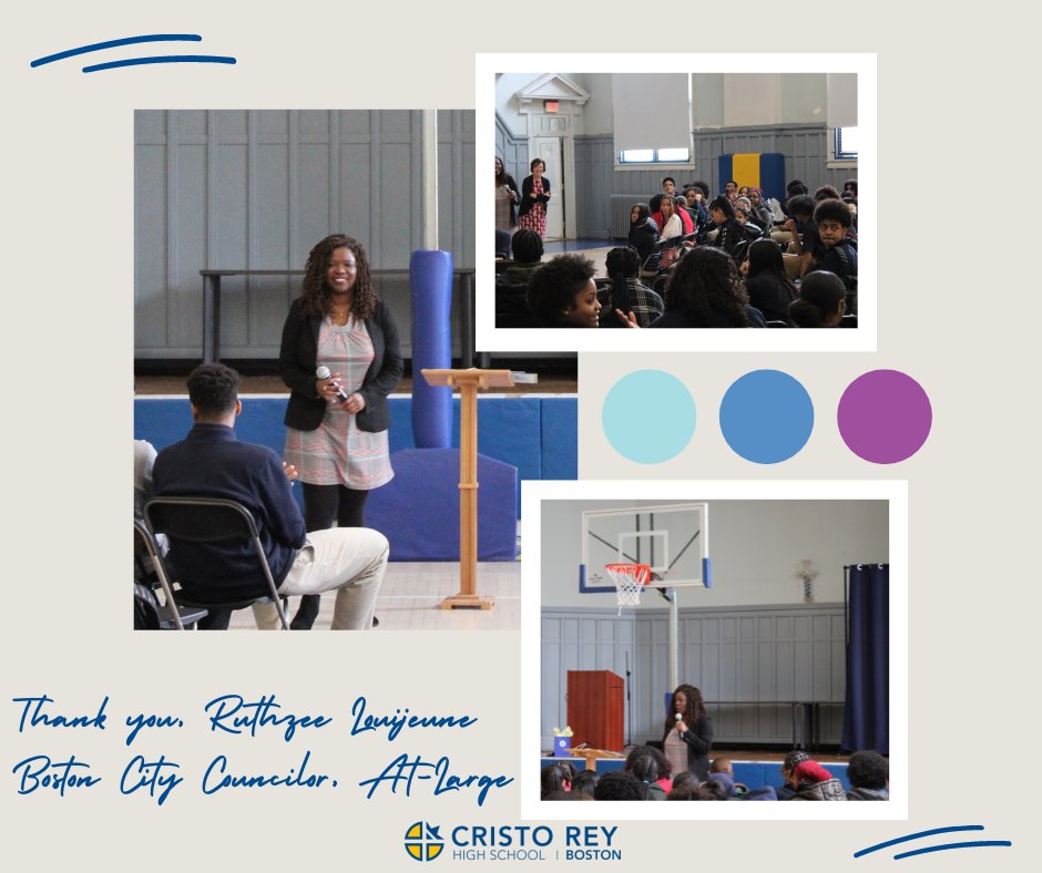 Thank you to Ruthzee Louijeune, Boston City Councilor At-Large, for speaking to students last week and sharing your  journey. Students loved your advice about envisioning what you want and then finding a balance between working hard and asking for support. <a href="/Ruthzee/">Ruthzee Louijeune</a>
