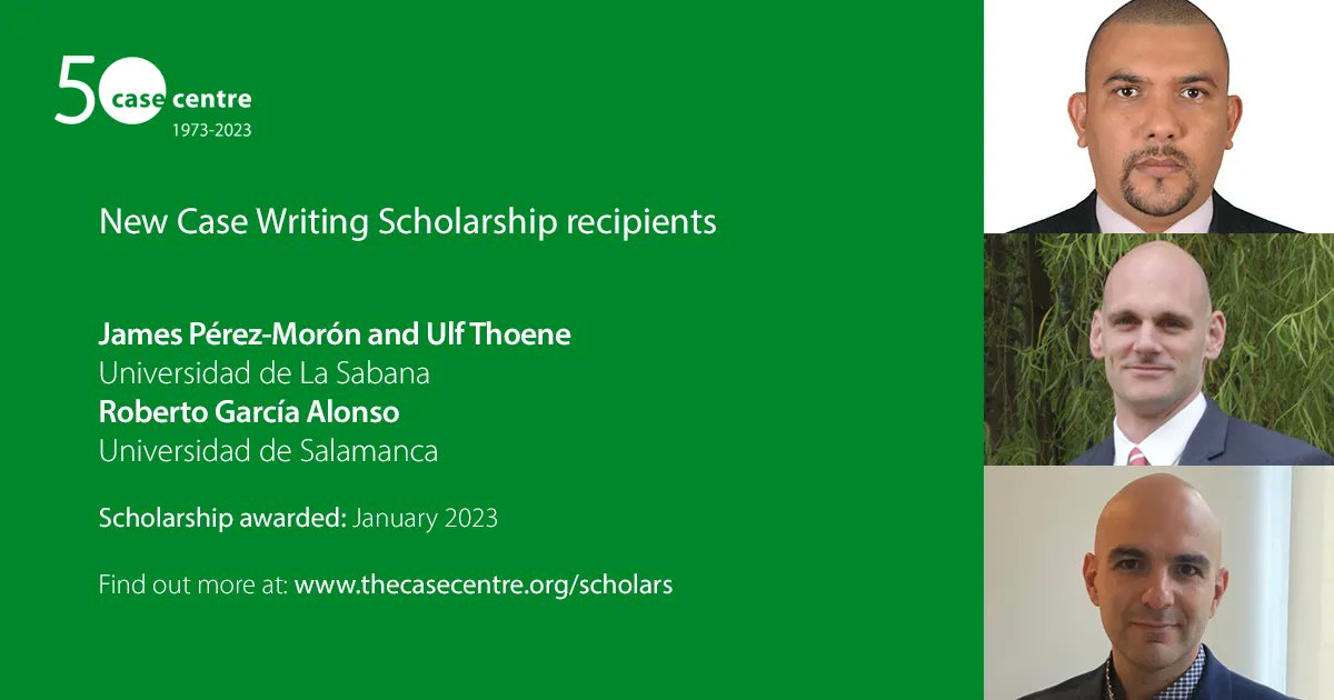TheCaseCentre's tweet photo. Congratulations to our new #casewriting scholarship team of James Pérez-Morón and Ulf Thoene (@unisabana), and Roberto García Alonso (@usal). 🇨🇴🇪🇸

We look forward to seeing your finished case!

👉 https://t.co/8tNSbxXRGM https://t.co/VUWtBtF2lJ