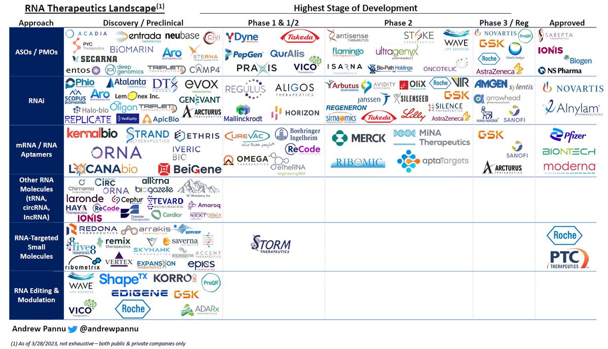RNA therapies market map

124 companies are segmented by approach and highest stage of development

Some takeaways: