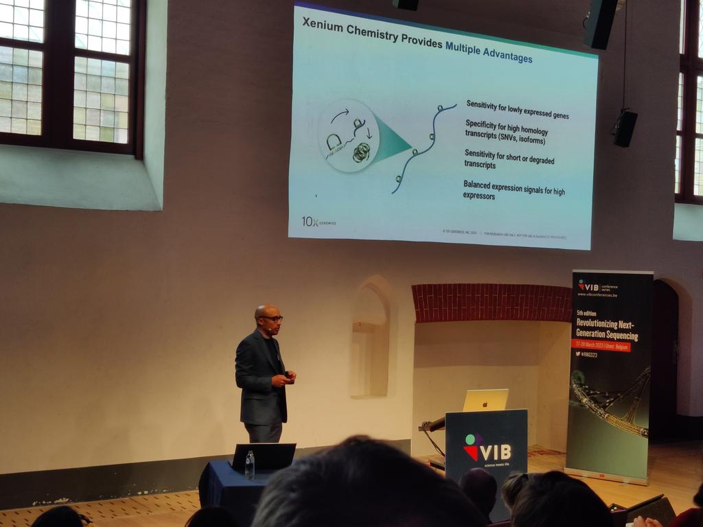 Challenging samples are no longer a limitation to be analysed thanks to <a href="/10xGenomics/">10x Genomics</a> Flex chemistry! Morphology, RNA and protein on a single FFPE tissue section with Visium! High plex sensitive SNV detection using Xenium!  Impressive tech overview by <a href="/JensDurruthy/">Jens Durruthy</a> at #RNGS23
