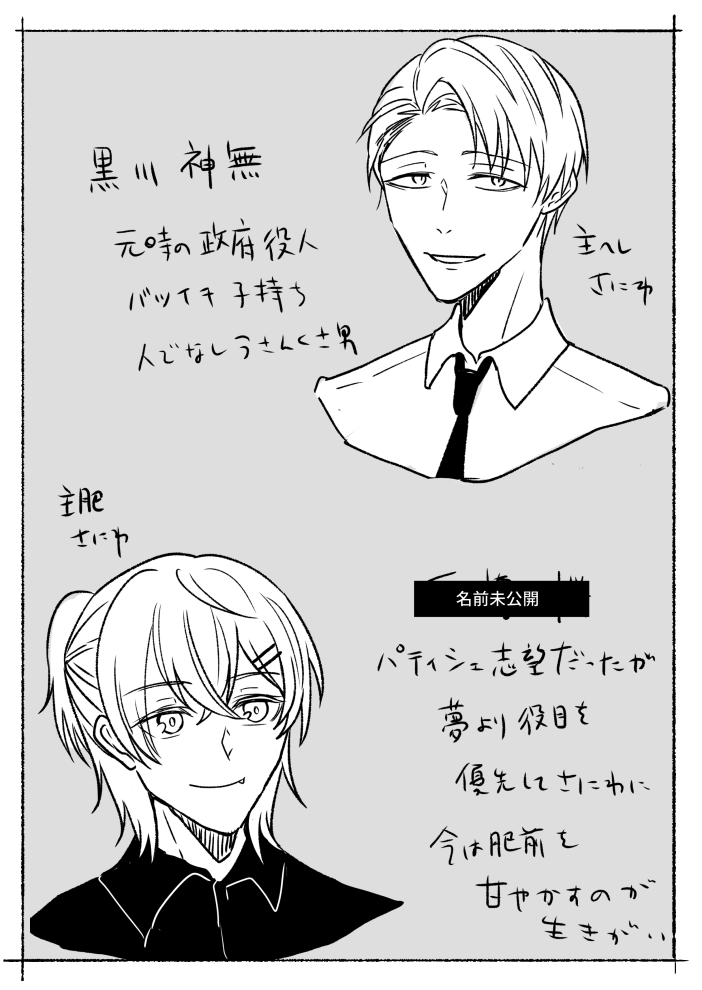 #審神者の日だからみんなの審神者紹介しようぜ
元時の政府役人の主へし審神者と、肥前にゲロ甘な元パティシェ志望の主肥審神者がいます 