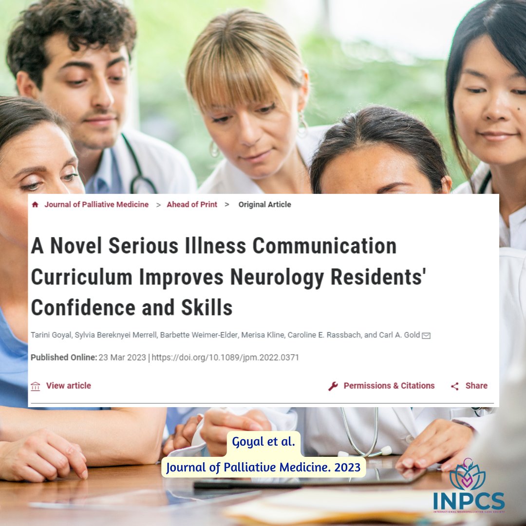 Neuropalcare's tweet photo. A new study by @tarinigoyal1 et al. published in @PalliativeMed_j shows that a brief, learner-centered curricular intervention significantly improves neurology residents' confidence and skills in serious illness communication. Great news for improving patient care and outcomes! https://t.co/iTRHKVy1Ca