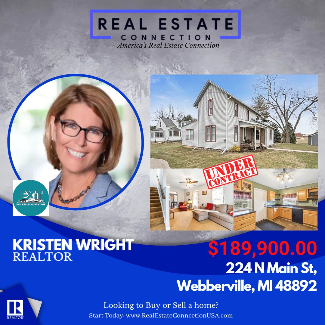 UNDER CONTRACT
224 N Main St, Webberville, MI 48892

Huge congrats to an amazing and hardworking REC star agent Kristen Wright  with <a href="/EXIT/">EXIT</a> Realty Advantage for helping our mutual client find this beautiful property.

#RealEstateConnectionUSA #RealEstate #MIproperties