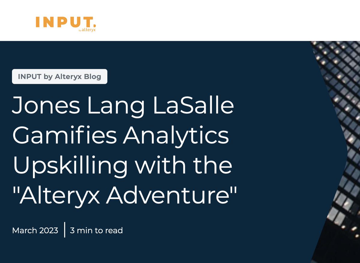 MelBuzz's tweet photo. Check out how global #RealEstate giant JLL gamified #AnalyticsUpskilling with the “Alteryx Adventure!” They boosted collaboration, productivity, and employee engagement.

Get inspired and see how you can level up your #analytics game too: https://t.co/sPDgJsuX9q https://t.co/P9fHaqOGQ6
