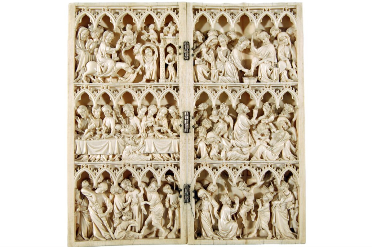 MANArqueologico's tweet photo. 🤗Con ocasión del #DomingoDeRamos, día en el que se conmemora la entrada de Jesús en Jerusalén, os traemos este díptico de marfil realizado en el último cuarto del siglo XIV por el Maestro de Kremsmünster en el que se recoge la Historia de la Pasión. 

#ColeccionMAN #DescubreMAN https://t.co/fFMIgnn0e7