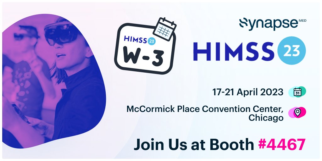 🚀 The countdown has started… W-3 until #HIMSS23 in Chicago! 

Join our team at Booth #4467 to discover how <a href="/SynapseMed/">Synapse Medicine</a>’s intelligent solutions help healthcare providers and their patients optimize drug regimens along the entire care journey.

#HIMSS23 #DigitalHealth #Health