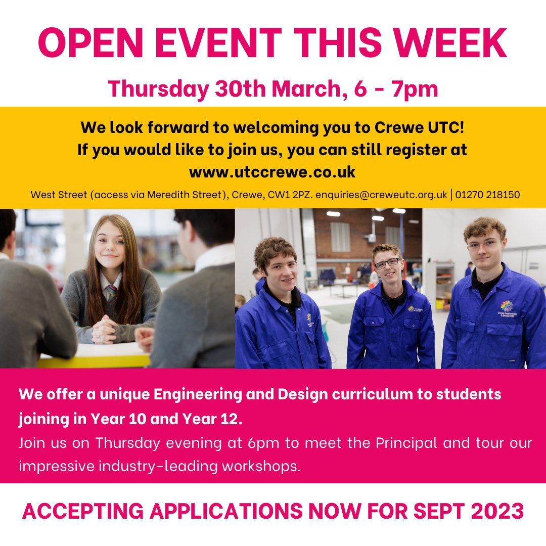 #creweutc #openevent #engineeringcollege #Year10 #year12