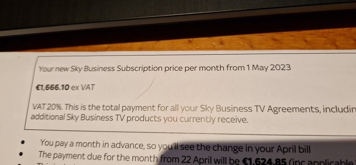 thanks @SkyIreland things are hard enough as is without this your content is getting worse instead of better. Between this rates and insurance 50k a year before you even open your doors 🤯