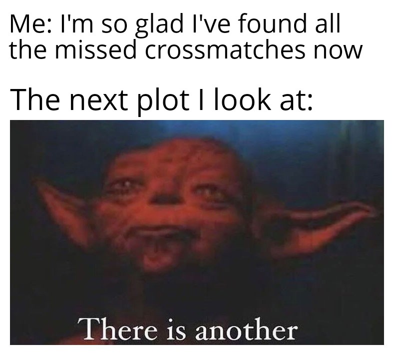 StarClusterMeme's tweet photo. Crossmatching is so difficult 😭 https://t.co/JPPt1urMBG