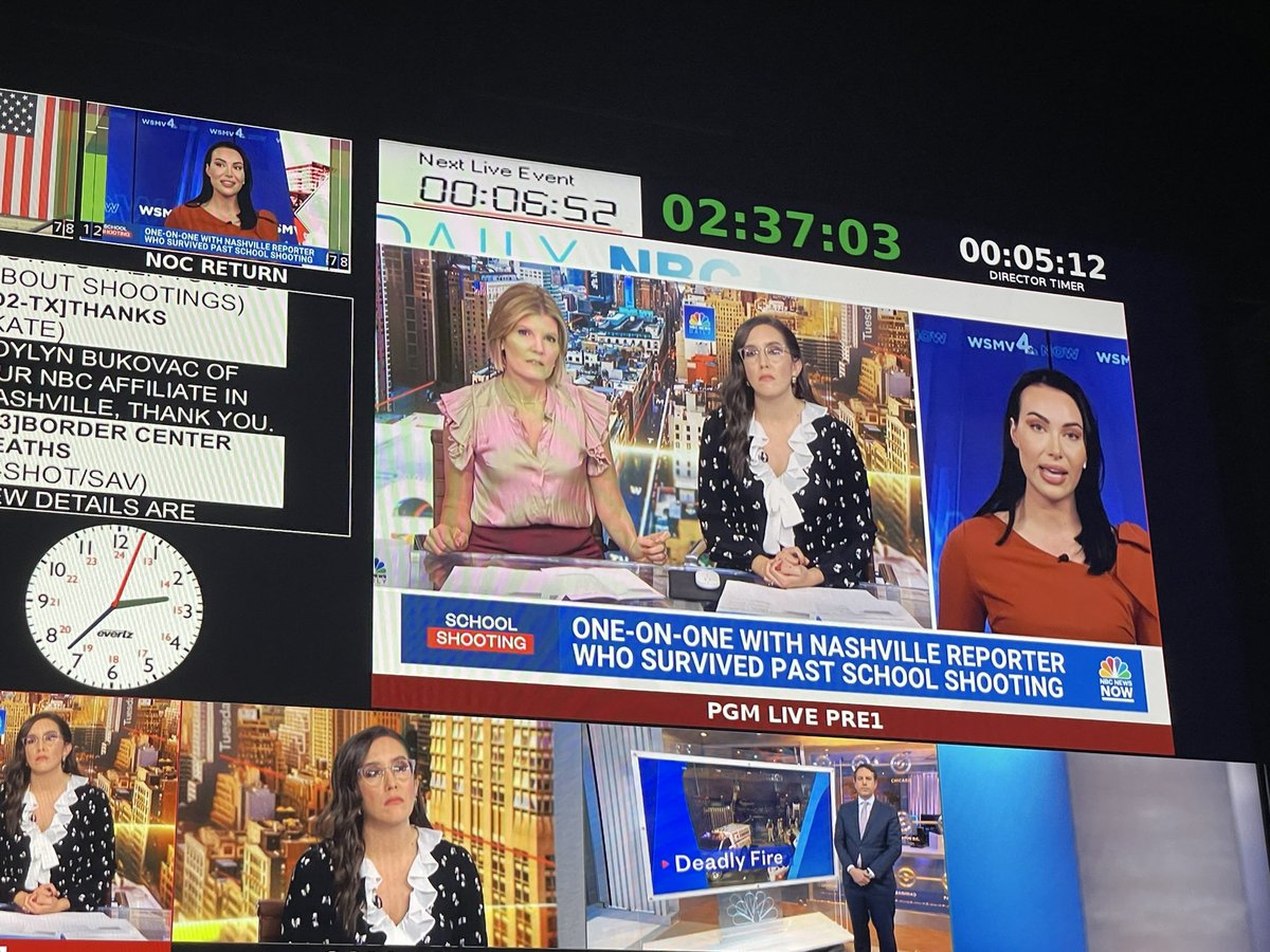 EvanHirsch's tweet photo. A very powerful @NBCNews Daily interview with @joylynrbukovac of @WSMV in Nashville, who survived a school shooting years ago. She later became a news reporter — only to cover the very same tragedy again. https://t.co/MeNGGlBQyY