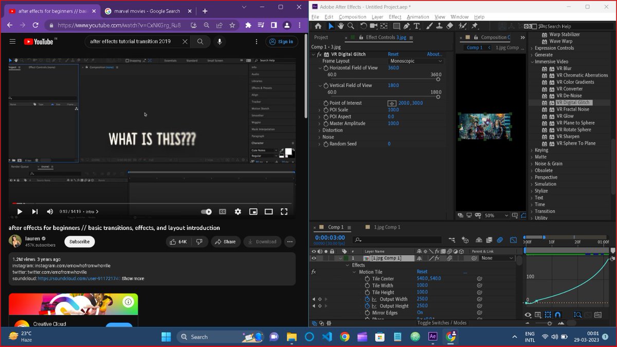 TomerMehul's tweet image. Started with Day 2 of the challenge.
Though it&apos;s almost Day 3 still the streak matters😜.
Adobe after effects:
Learnt more about transition effects using some personalized examples.‼️
A sincere thanks to 
@CodeChefSrmRmp 🪄
@Techwiz_srm_rmp 🪄
#30daysofproductivity