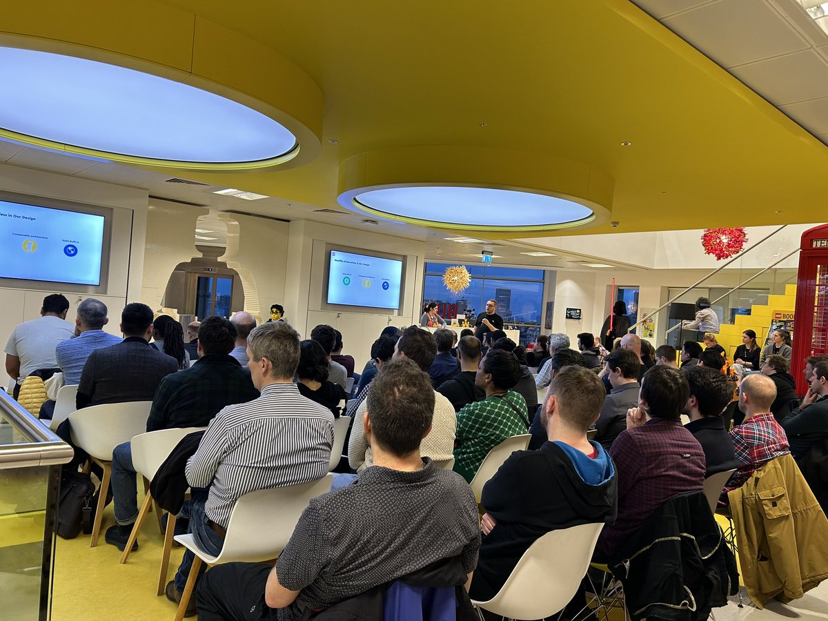 Awesome turn out for the LEGO London Hub Software Engineering meetup! We've got talks on #Security, #Serverless and #AWS tonight!