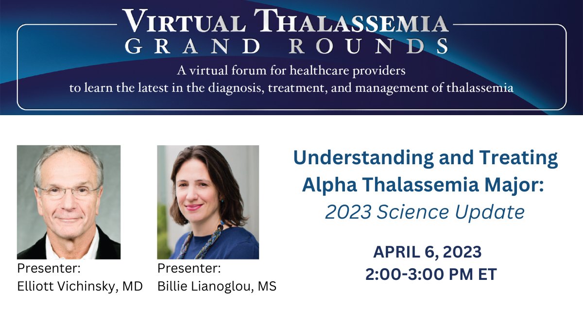 New Virtual Thalassemia Grand Rounds: Speakers will discuss a monitoring and treatment management plan with information on care during prenatal and postnatal periods. CE credits available. Register here ➡️ bit.ly/3ZaN5Ob