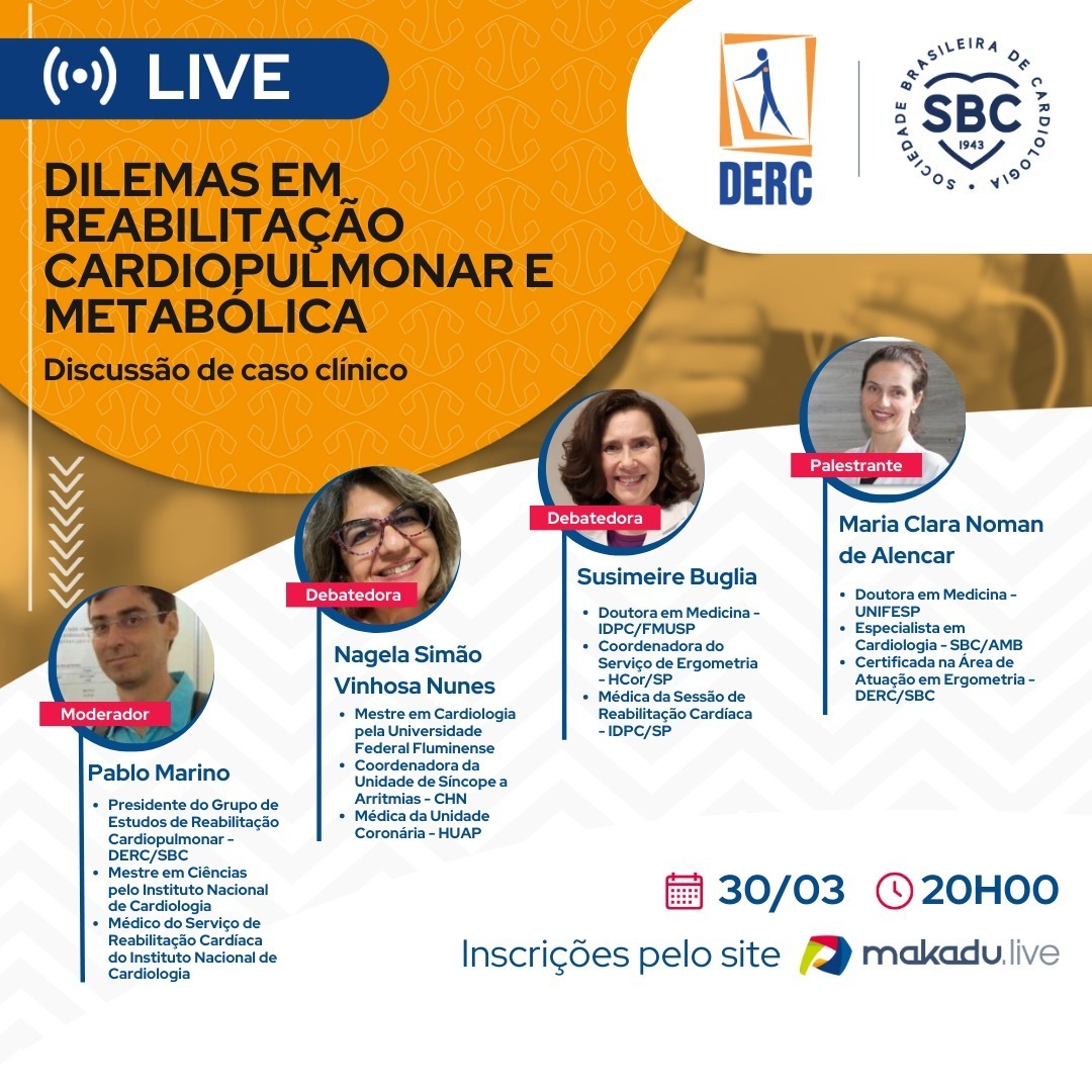 DercSbc's tweet photo. Não deixe de participar!

Dia 30/03, quinta-feira, às 20h terá início a Live com o tema: Dilemas em Reabilitação Cardiopulmonar e Metabólica - Discussão de caso clínico.

#35ºcongressodecardiologia #xxivcongressonacionalDERC #DERC #sbc #SBCBA #medicina #apresentação #viral https://t.co/oOZI7mlETP