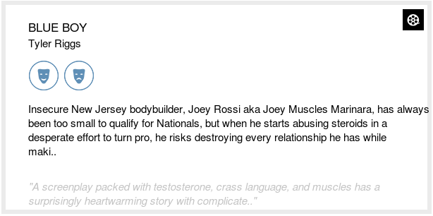 theblcklst's tweet photo. Last week, Black List readers enjoyed BLUE BOY by Tyler Riggs. https://t.co/9yTXtI9wzI #BlackListWeekendRead https://t.co/J2PHjEVBXL