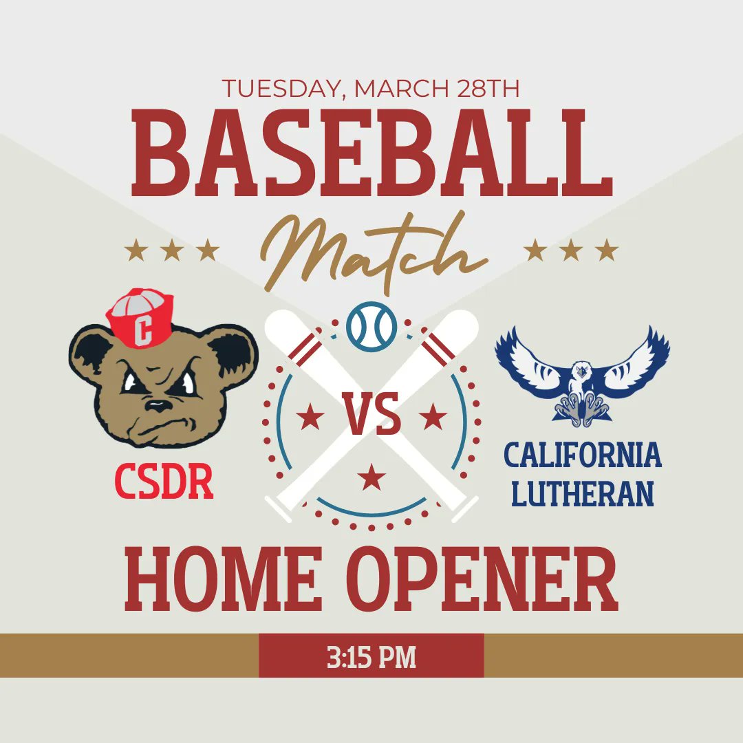 csdrathletics's tweet photo. Episode I: Return of the Cubs
This will be the first time CSDR takes on the field since 2019.
βΎ CSDR Baseball vs California Lutheran
π CSDR Baseball Field
β±οΈ 3:15 PM
#CSDRNation | #Baseball | #CIFSS | #ArrowheadLeague https://t.co/3kHIDKby7X