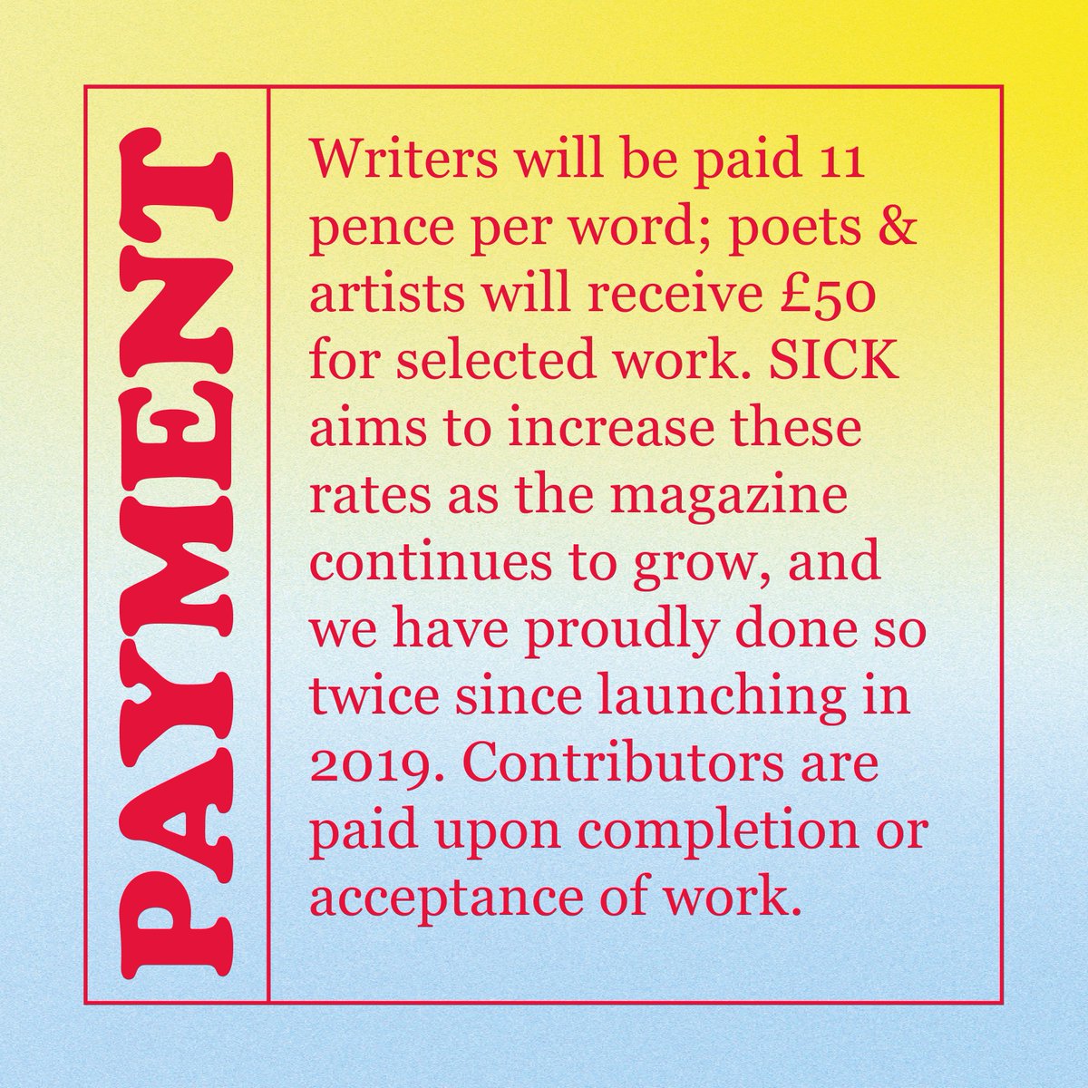 Calling all sick/disabled writers, artists, &amp; poets - we are accepting submissions until April 20th! Yes, we pay all contributors! More info at: sickmagazine.co.uk 
#chronicillness #disability #disabledwriters